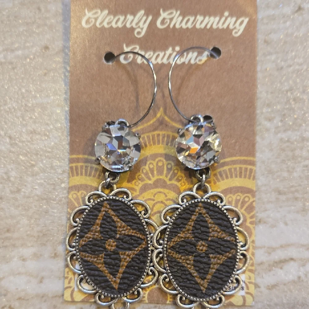 Upcycled Designer Inspired Handmade Dangle Earrings - Picture 1 of 8